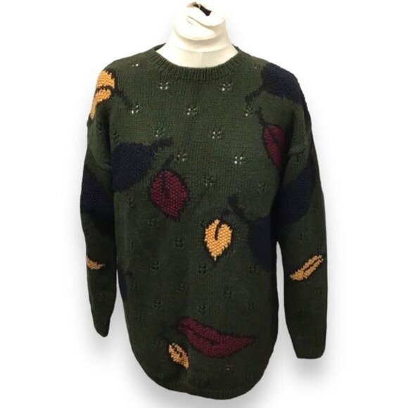 Jones New York Vintage Women’s Hand Knit Chunky Fall Sweater, Green, size M - Picture 1 of 7